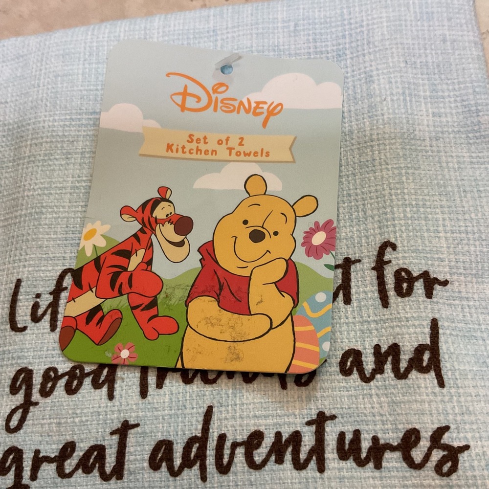 Disney Winnie the Pooh Kitchen Towels Set of 2 Blue Pooh Piglet Tigger New - Picture 2 of 3
